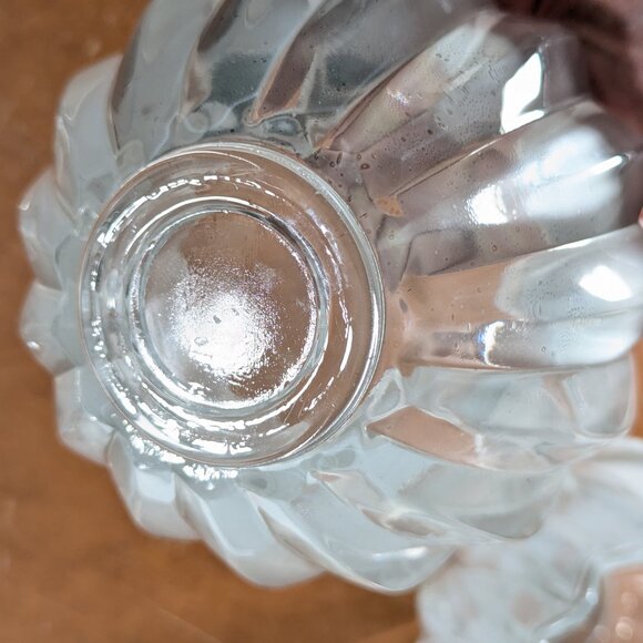 Set of 2 heavy glass tealight holders, lotus flower solid glass small vases - Picture 5 of 6